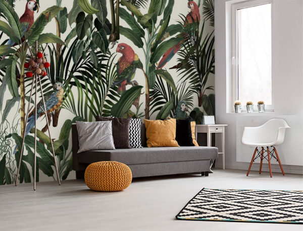 Papel pintado con pájaros y plantas Papel pintado con pájaros y plantas