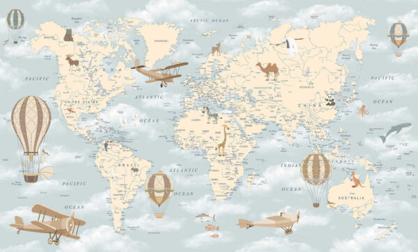 Mapa del mundo con diferentes animales y aves u60135p 600x362 - Mapa del mundo con diferentes animales y aves