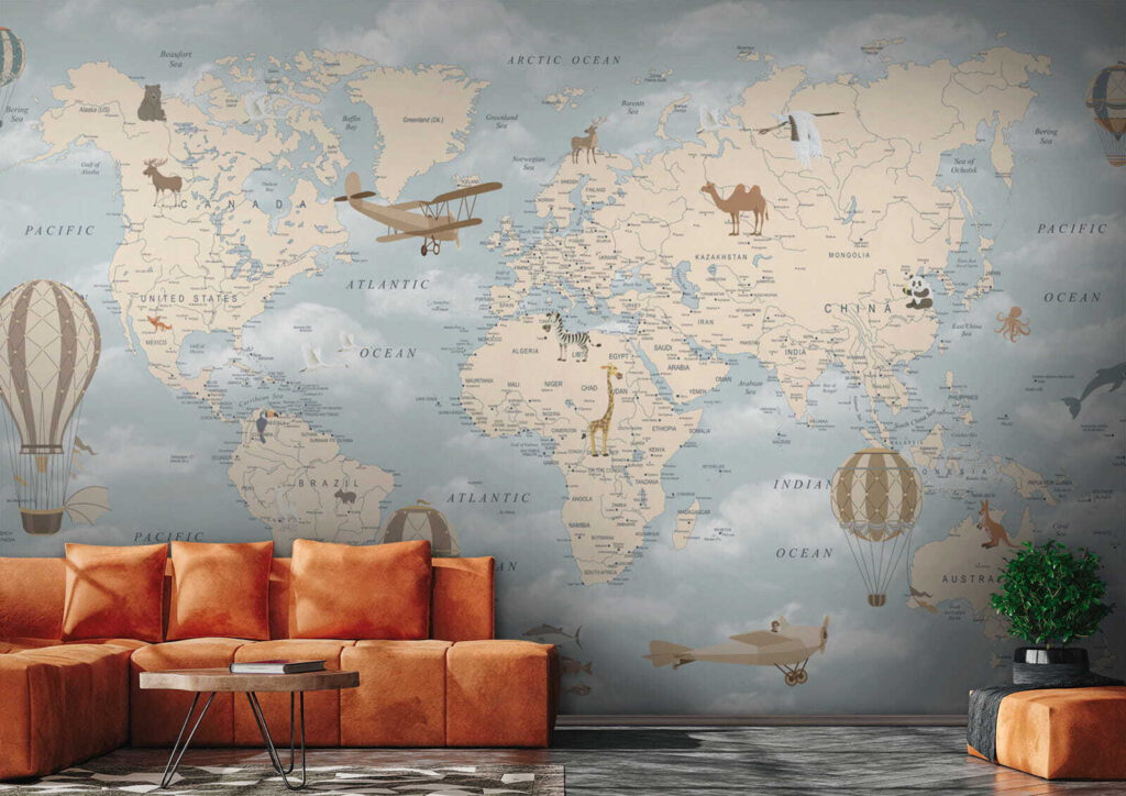 Mapa del mundo con diferentes animales y aves u60135pig4 1024x724 - Mapa del mundo con diferentes animales y aves
