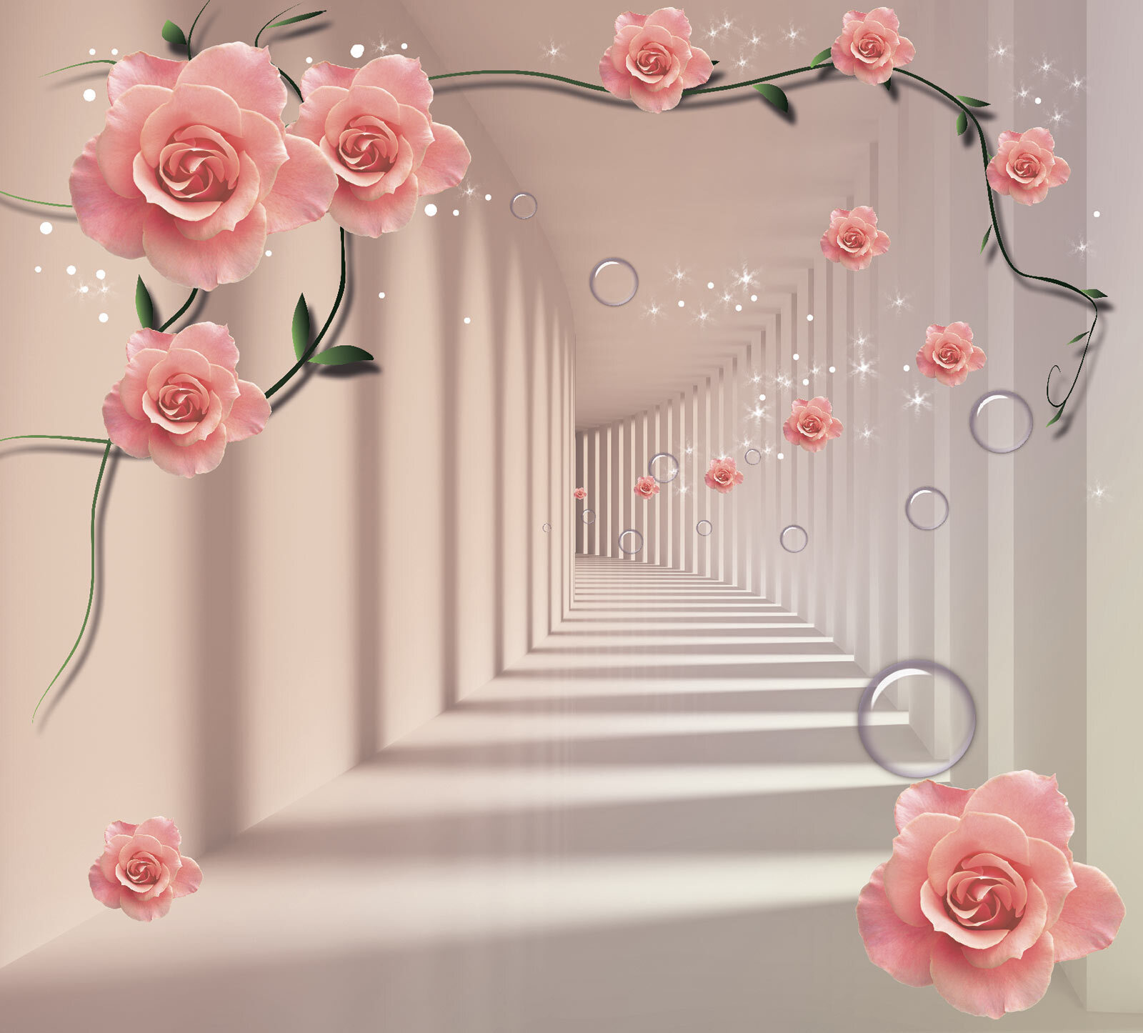 u60194v3p - Papel pintado con rosas rosas y escaleras blancas - tegory