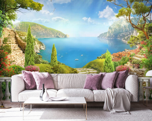 Balcony with a view of a lake and trees