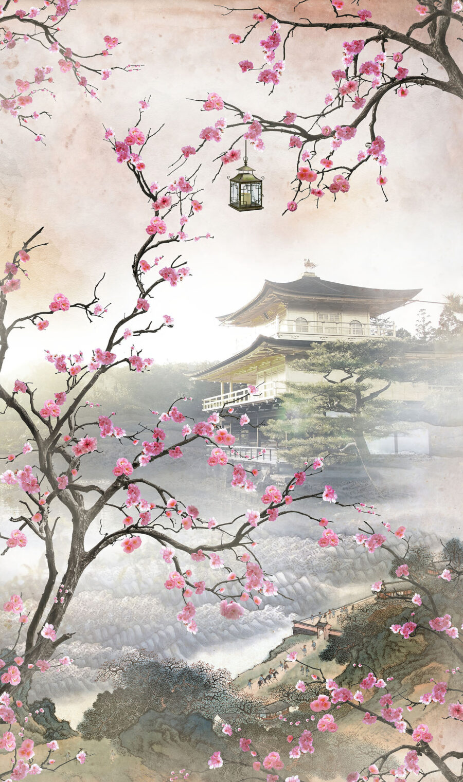 Árbol con flores rosas y un edificio al fondo