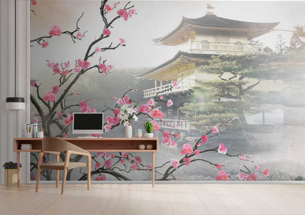 Tree with pink flowers and a building in the background