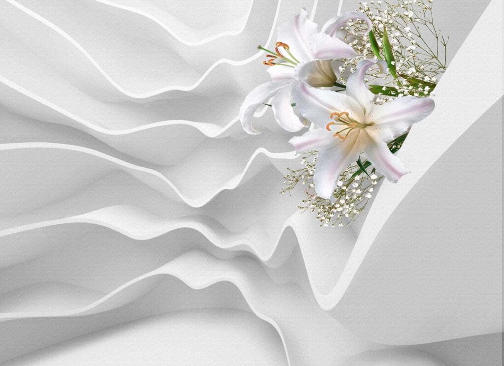 Arreglo floral blanco sobre una superficie blanca Arreglo floral blanco sobre una superficie blanca
