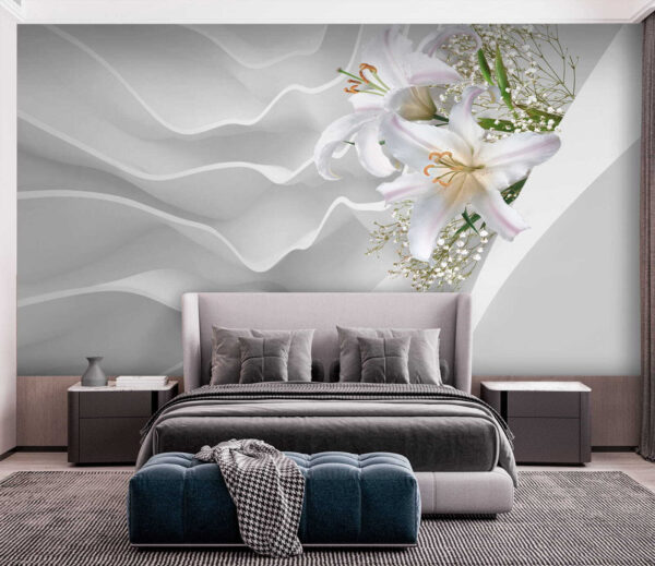 Arreglo floral blanco sobre una superficie blanca Arreglo floral blanco sobre una superficie blanca
