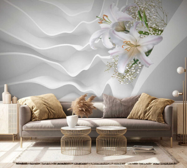 Arreglo floral blanco sobre una superficie blanca Arreglo floral blanco sobre una superficie blanca