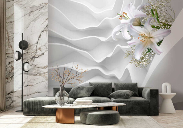 Arreglo floral blanco sobre una superficie blanca Arreglo floral blanco sobre una superficie blanca