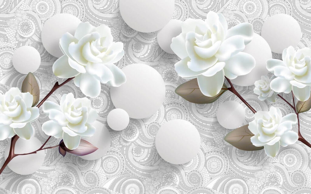 Flores y círculos blancos sobre fondo blanco Flores y círculos blancos sobre fondo blanco