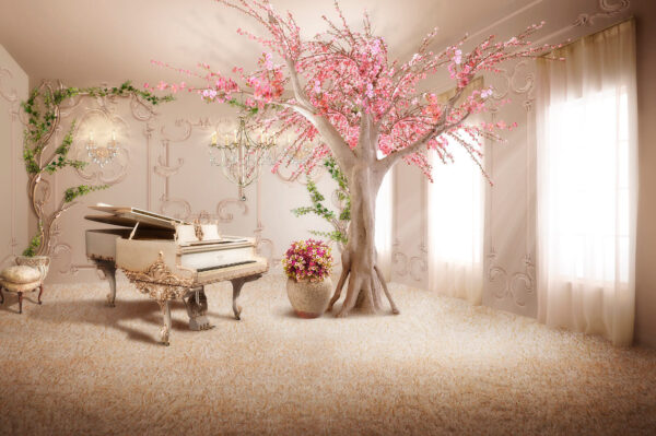 Árbol con flores rosas en una habitación Árbol con flores rosas en una habitación