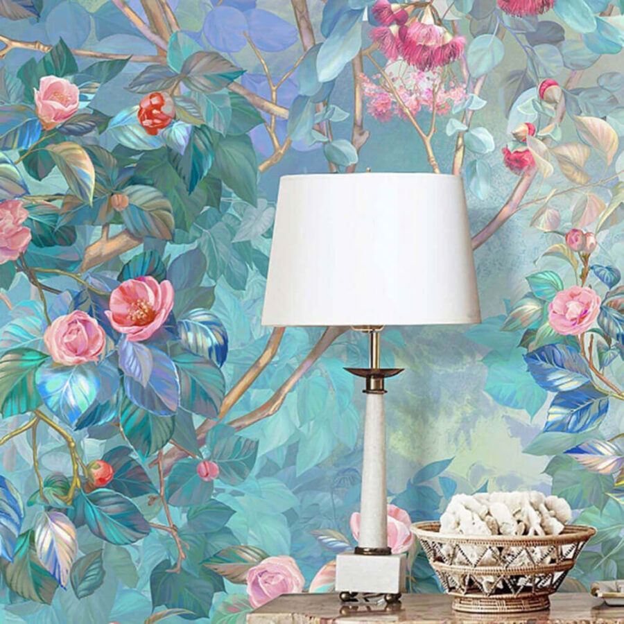 Pintura de un árbol con flores