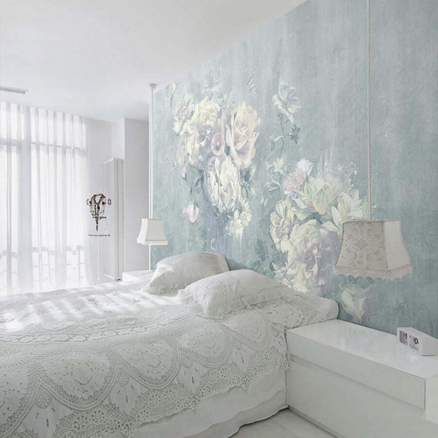 Pintura de flores y mariposas