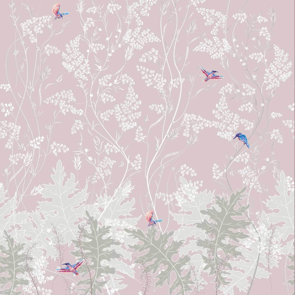 Papel pintado con pájaros y plantas Papel pintado con pájaros y plantas