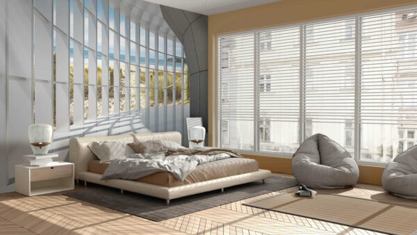 Amplia habitación con ventanas y vistas a la playa Amplia habitación con ventanas y vistas a la playa