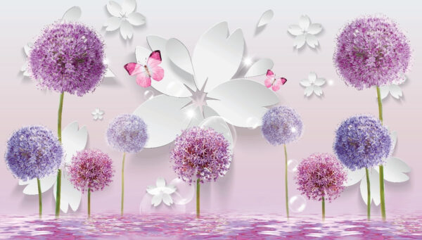 Flores moradas y mariposas Flores moradas y mariposas
