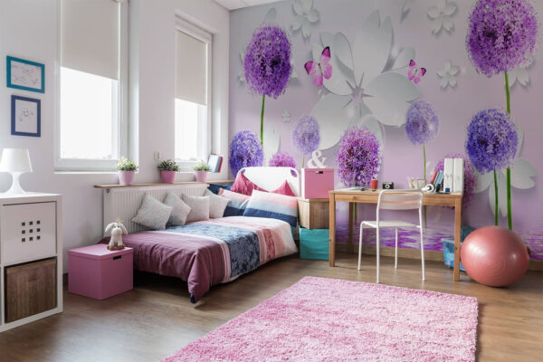 Flores moradas y mariposas Flores moradas y mariposas