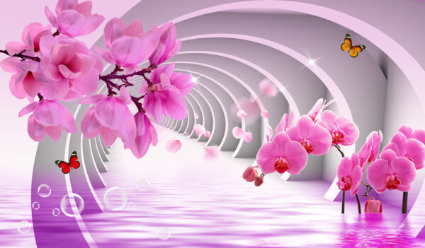 Flores rosas en un túnel Flores rosas en un túnel