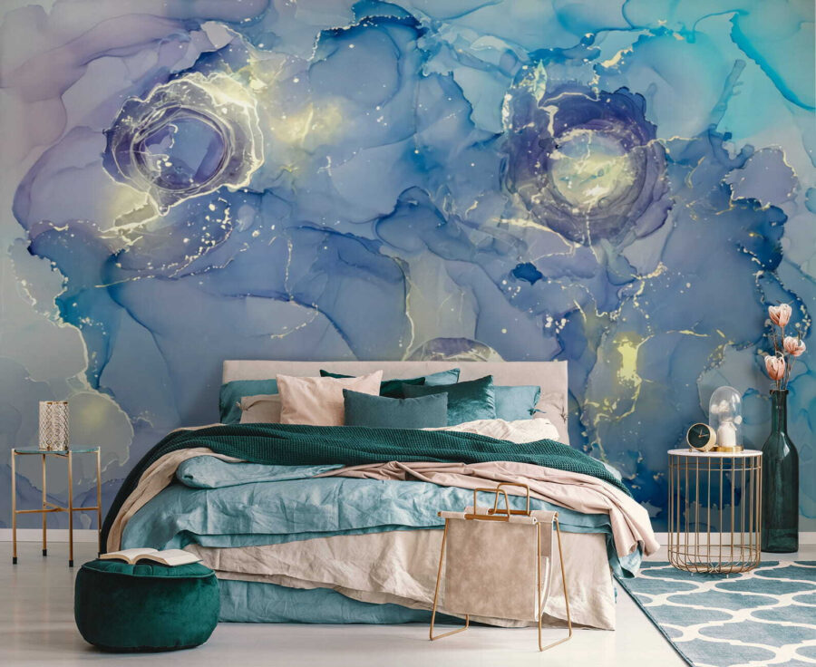 Pintura azul y blanca