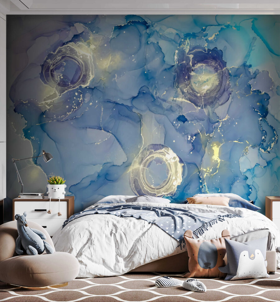 Pintura azul y blanca