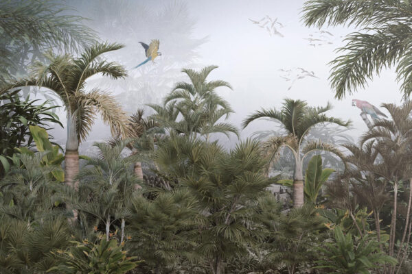 Pájaro volando sobre un bosque tropical Pájaro volando sobre un bosque tropical