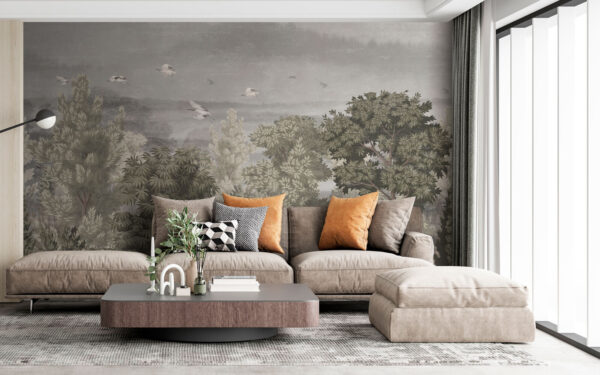 Fotomurales Fotomurales Pájaros volando sobre los árboles (SKU: u73553)