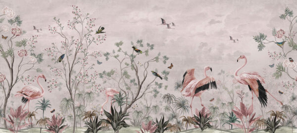 Papel pintado con pájaros y plantas Papel pintado con pájaros y plantas