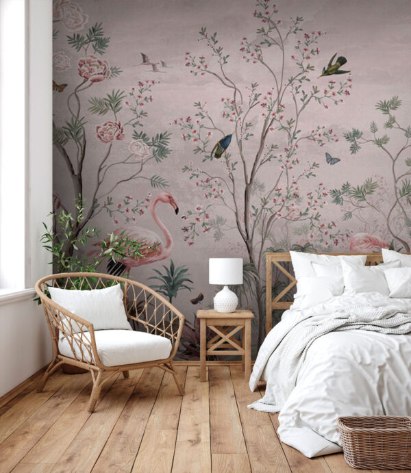 Papel pintado con pájaros y plantas Papel pintado con pájaros y plantas