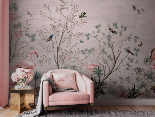 Papel pintado con pájaros y plantas Papel pintado con pájaros y plantas