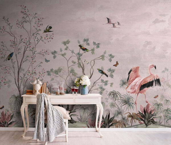 Papel pintado con pájaros y plantas Papel pintado con pájaros y plantas