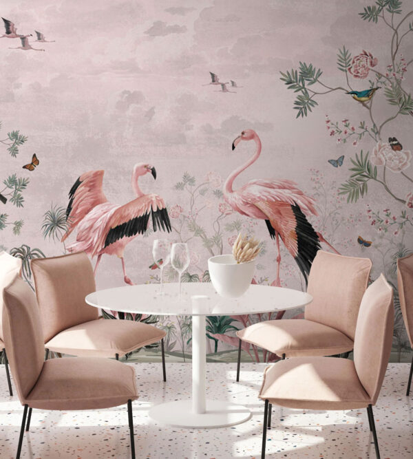 Papel pintado con pájaros y plantas Papel pintado con pájaros y plantas