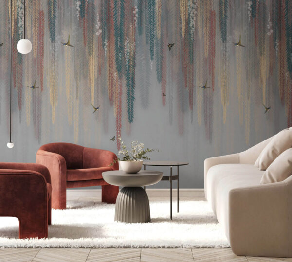 Fotomurales Fotomurales Colorido diseño floral con mariposas (SKU: u73572)