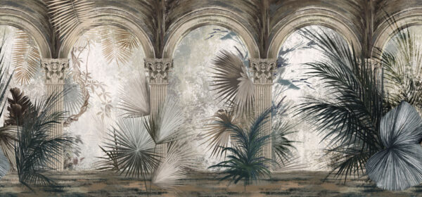 Papel pintado con columnas y plantas Papel pintado con columnas y plantas