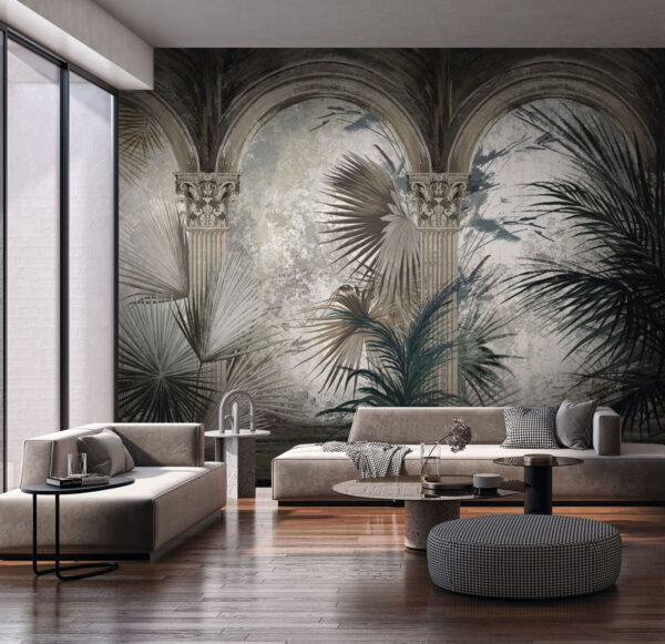 Papel pintado con columnas y plantas Papel pintado con columnas y plantas