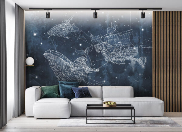 Dibujo de una ballena y un barco Dibujo de una ballena y un barco
