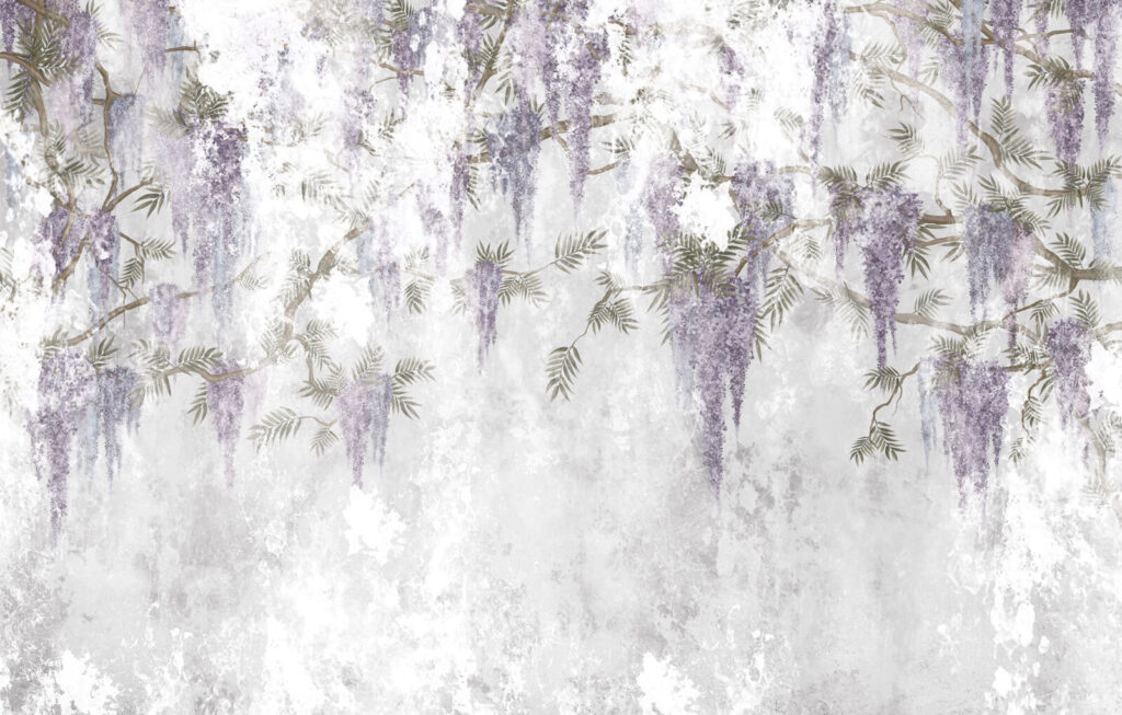 Pared blanca con flores moradas Pared blanca con flores moradas