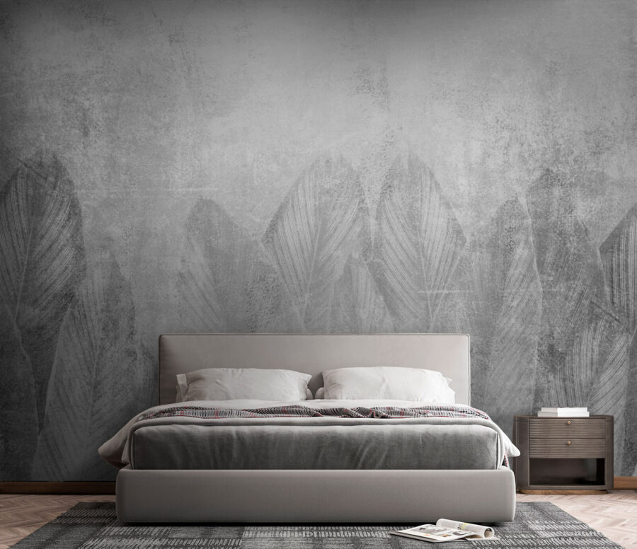 Fondo blanco y gris con hojas