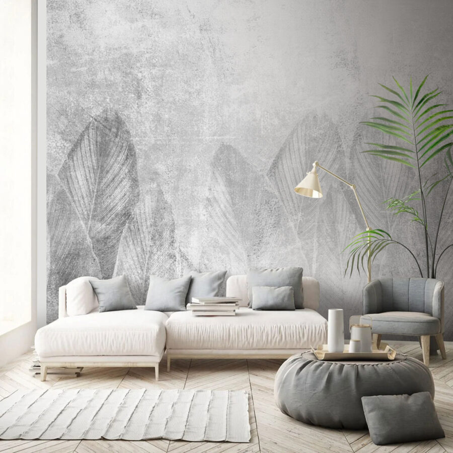 Fondo blanco y gris con hojas