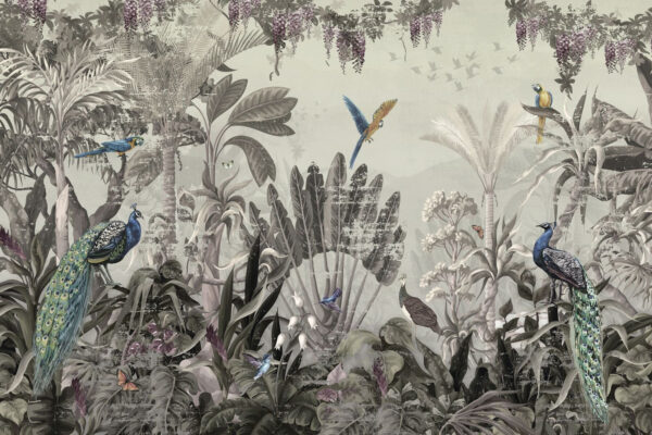 Papel pintado con pájaros y plantas Papel pintado con pájaros y plantas