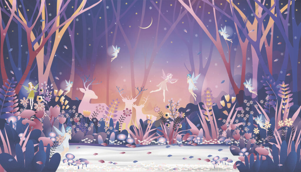 Dibujo animado de un hada en el bosque Dibujo animado de un hada en el bosque
