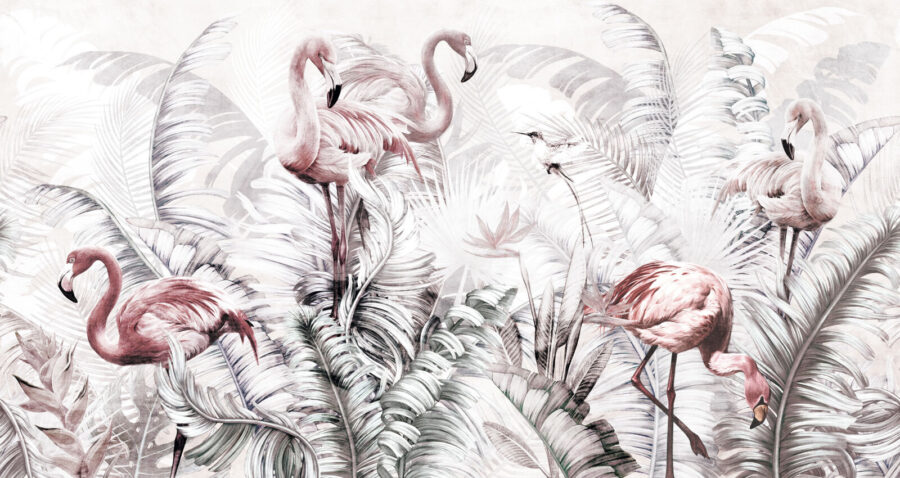 Papel pintado con flamencos y pájaros Papel pintado con flamencos y pájaros