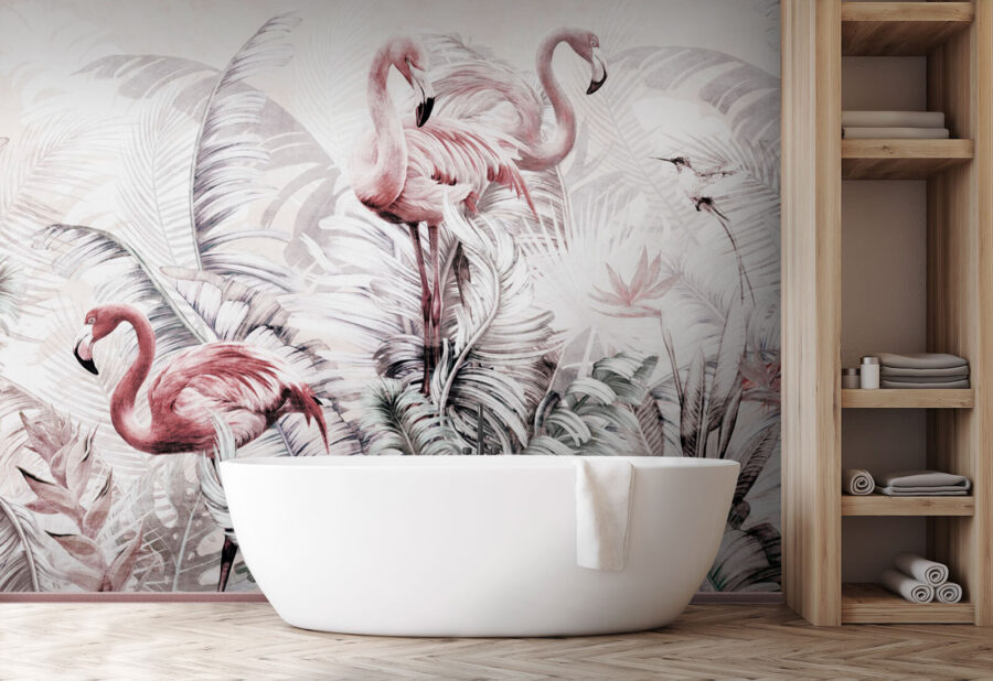 Papel pintado con flamencos y pájaros Papel pintado con flamencos y pájaros
