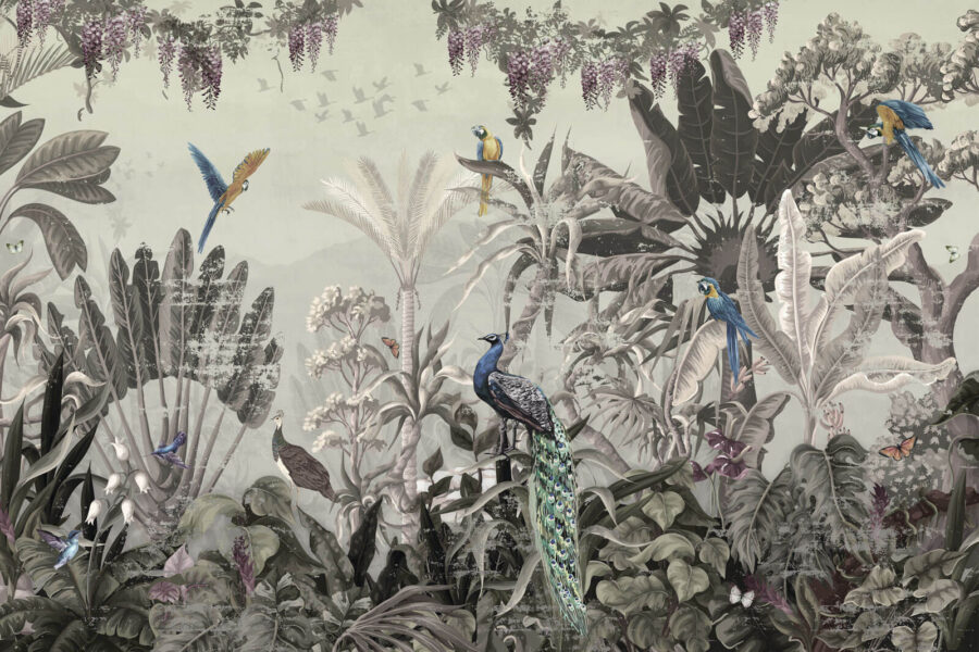 Mural de aves y plantas