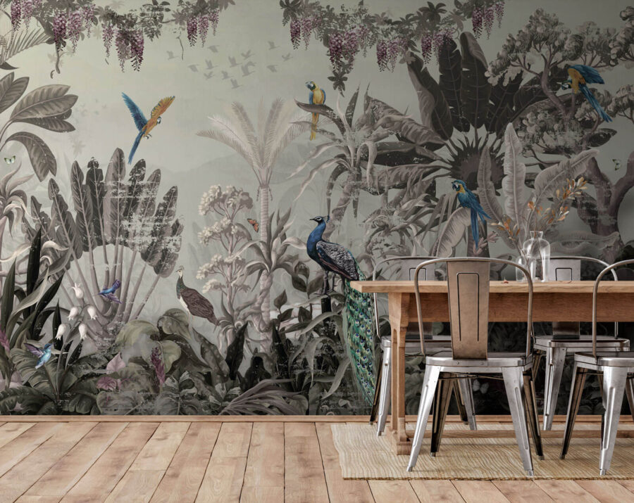 Mural de aves y plantas