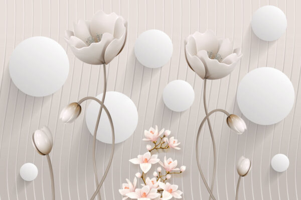 Papel pintado con flores y círculos Papel pintado con flores y círculos