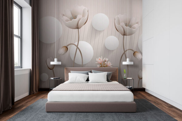 Papel pintado con flores y círculos Papel pintado con flores y círculos