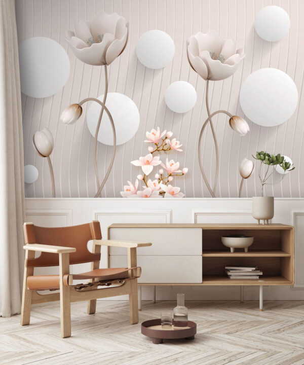 Papel pintado con flores y círculos Papel pintado con flores y círculos