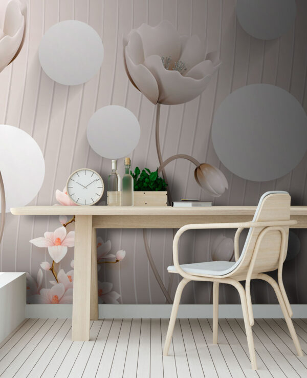 Papel pintado con flores y círculos Papel pintado con flores y círculos