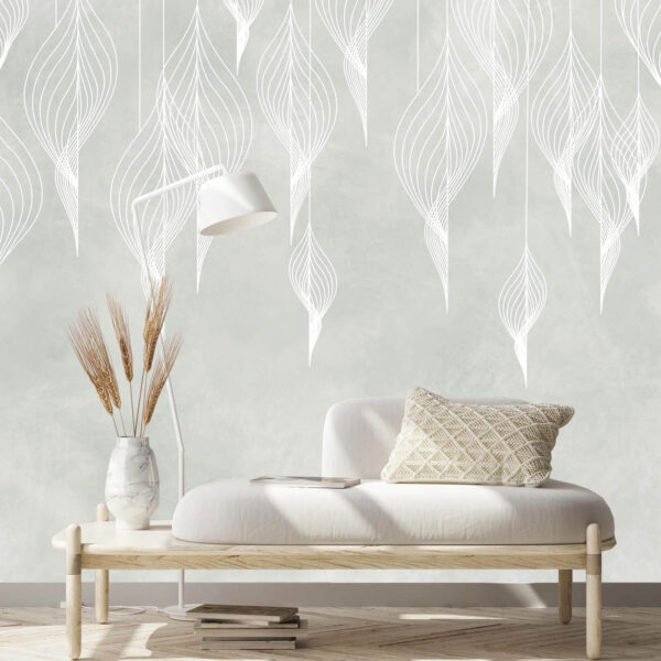 White line art of leaves