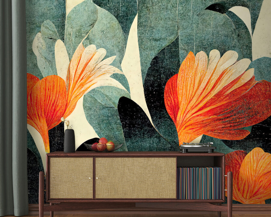 Pintura de flores naranjas y blancas Pintura de flores naranjas y blancas