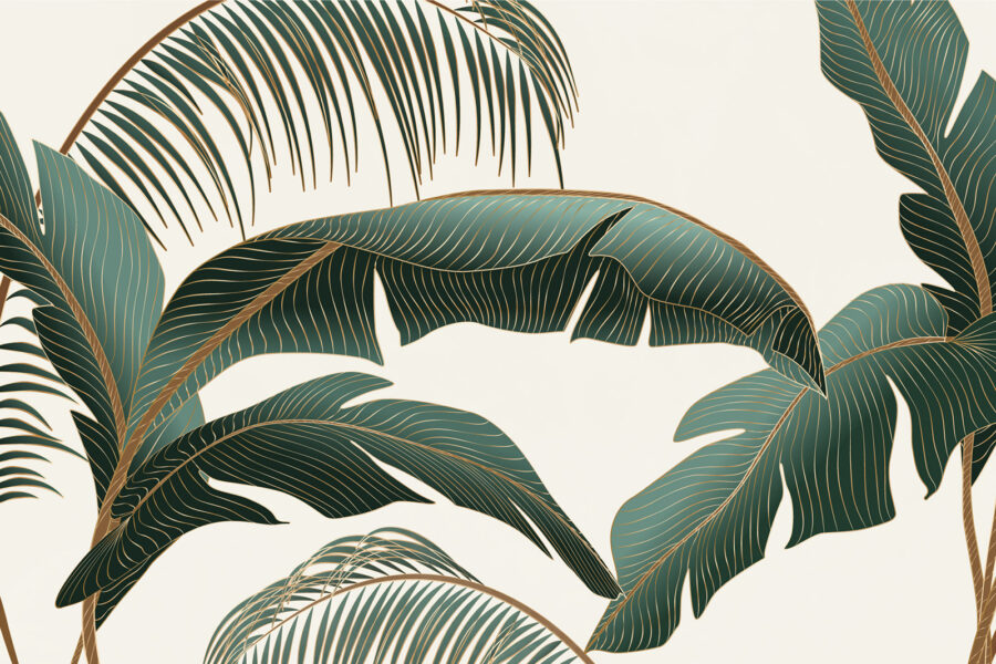 Hojas tropicales sobre fondo claro