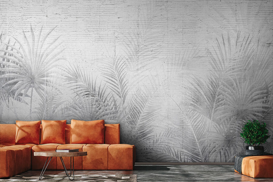 Fotomurales Fondo blanco y gris con hojas de palmera - Imagen 3